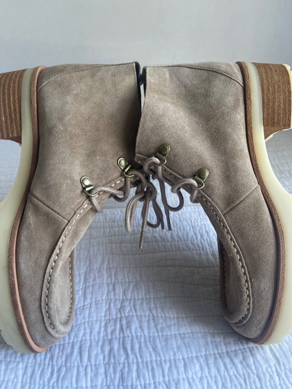 Kork-Ease Wales Women Taupe Suede Leather Booties 7.5M Chunky Heel - Picture 7 of 9
